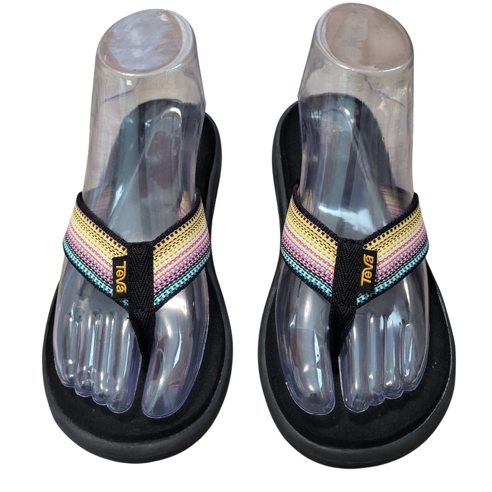 Teva Voya Antiguous Flip Flops Womens 6 Multicolor Beach Striped Rainbow Sandals